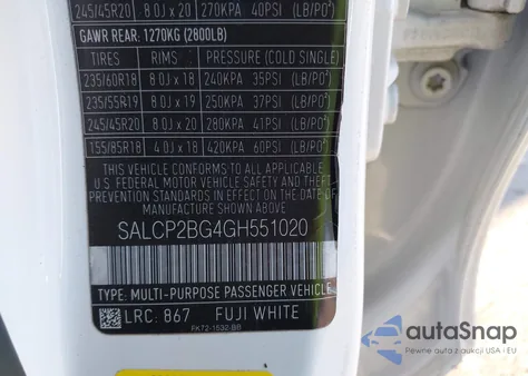 2016 Land Rover Discovery Sport Se из США, поврежденный, VIN SALCP2BG4GH551020